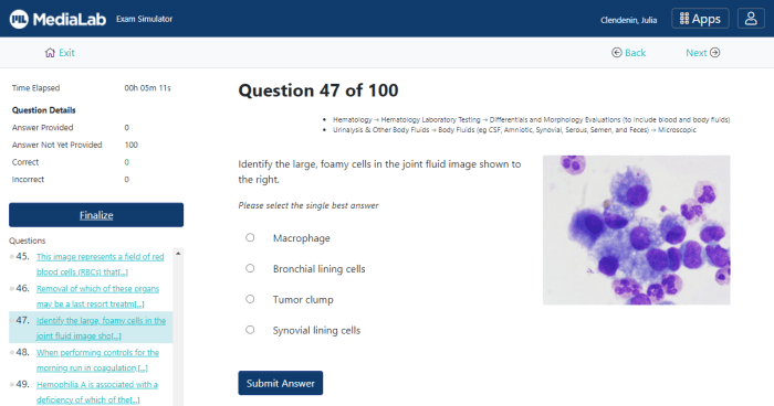 Exam ascp amt practice simulator sample mlt mls answers certification mt exams correct shown aab question cls