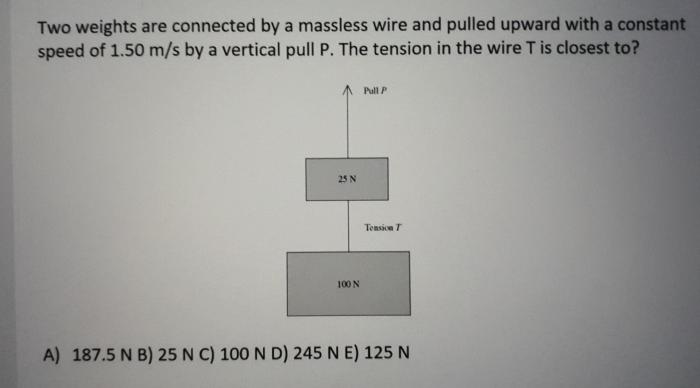 Two weights are connected by a massless wire